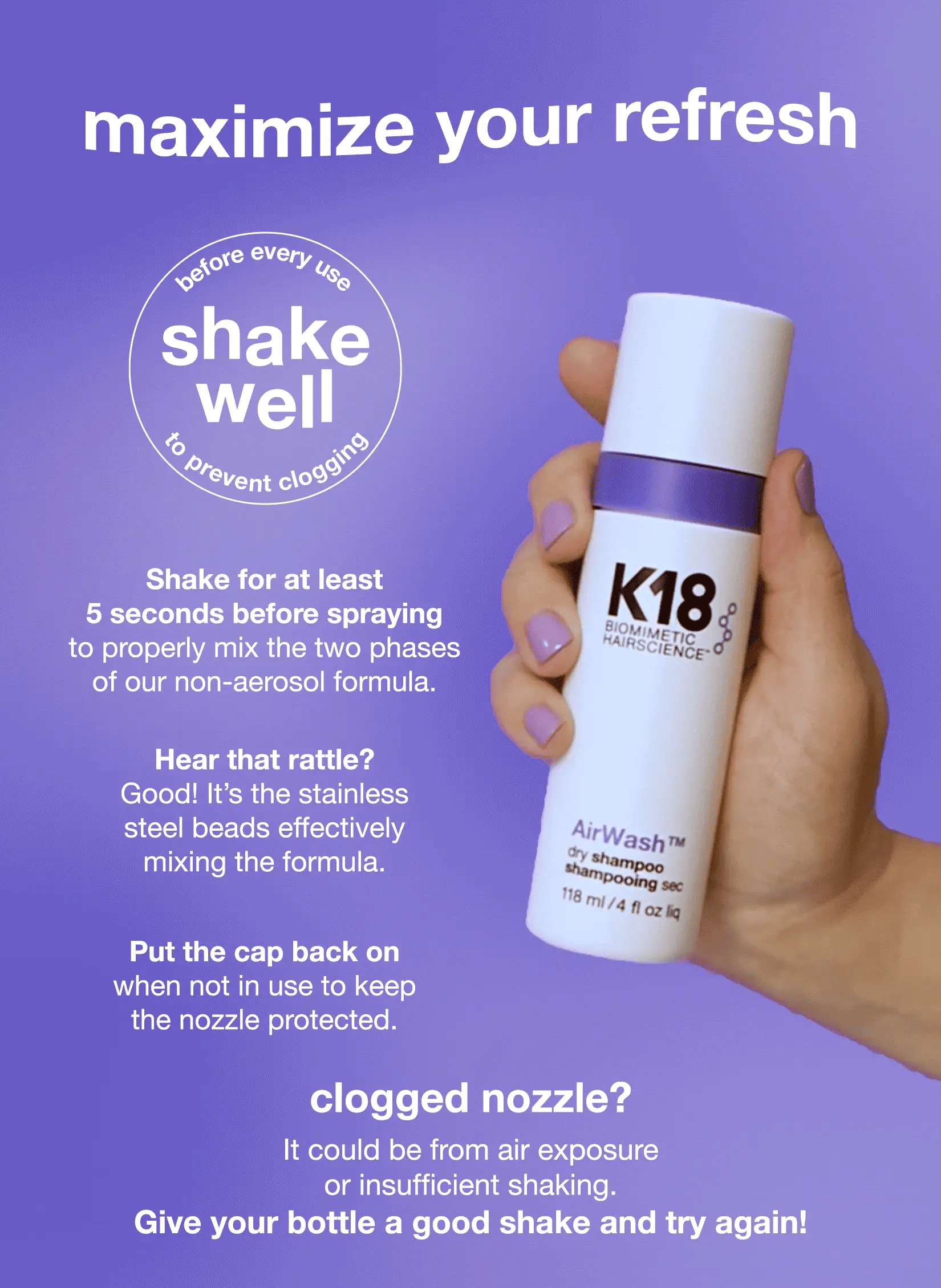 K18 AirWash™ dry shampoo